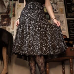 Vintage Mesh Polka Dot Midi Skirt Women's Medium/Large Black White